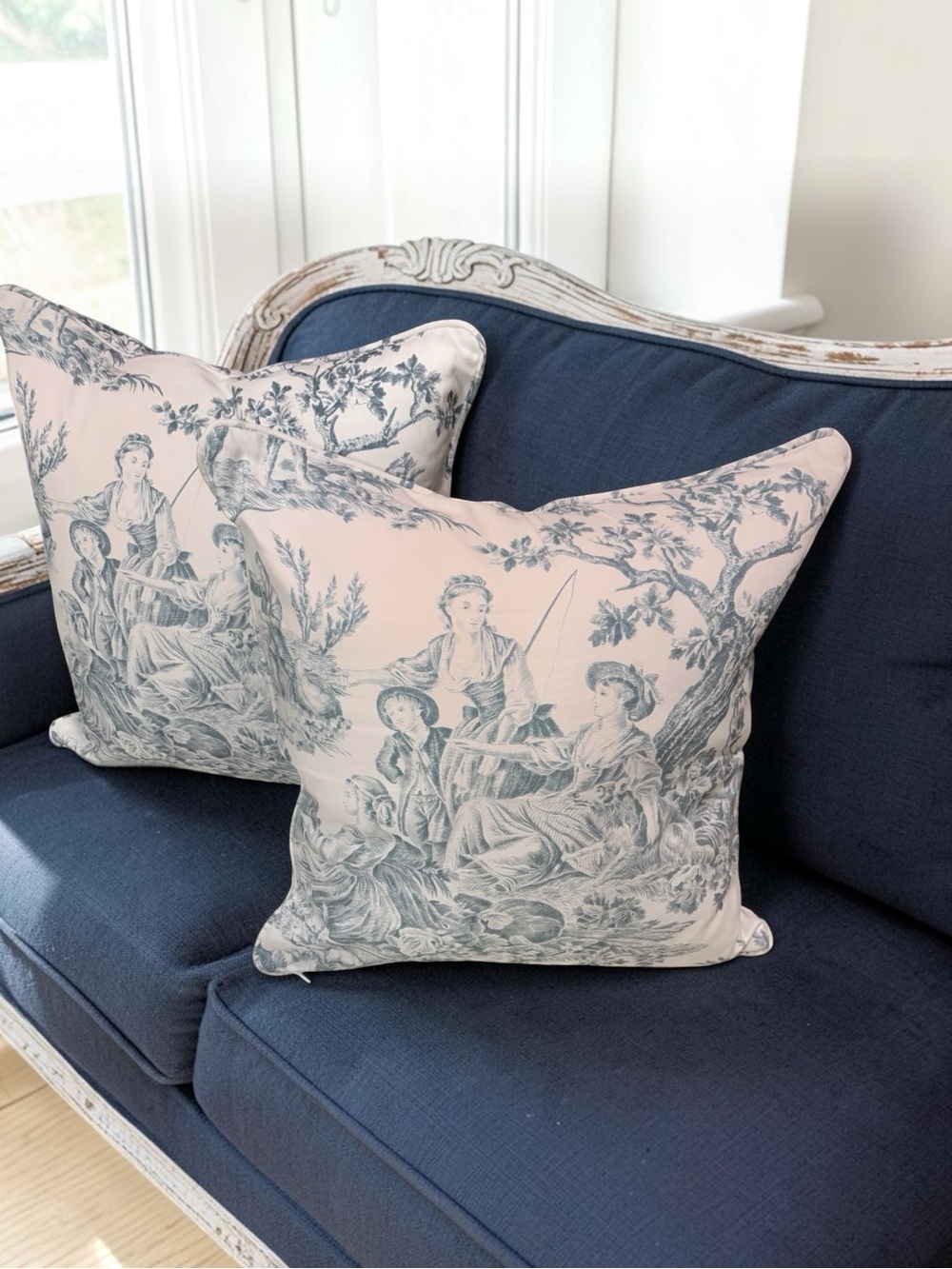 Toile  Blue and White Decorative Pillow Covers Pair -  NWOT